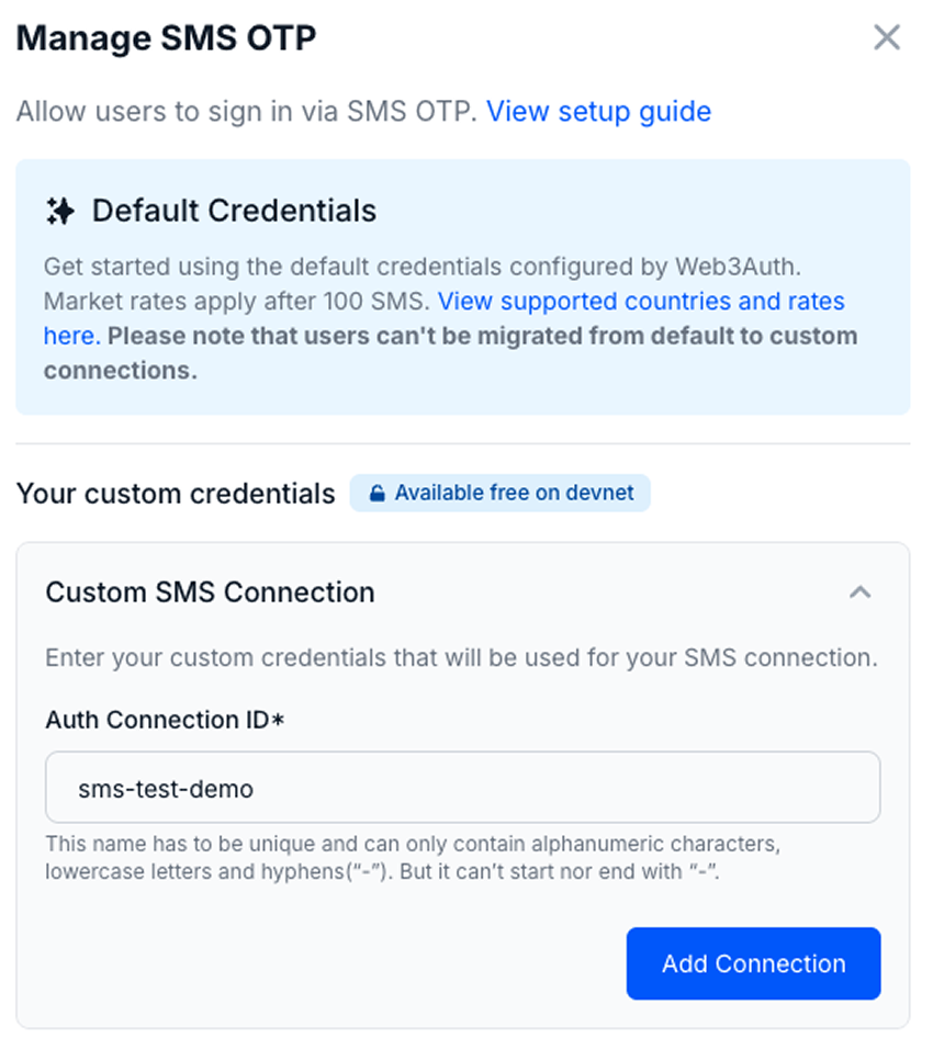 SMS OTP Add Connection